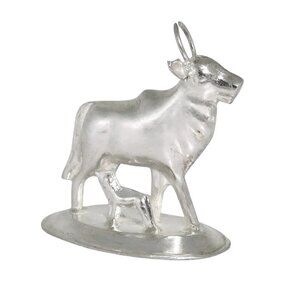 Vintage .999 Fine Silver Kamdhenu Cow with Calf Religious Hindu Surabhi Figurine